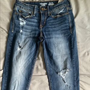 Dark wash distressed jeans
